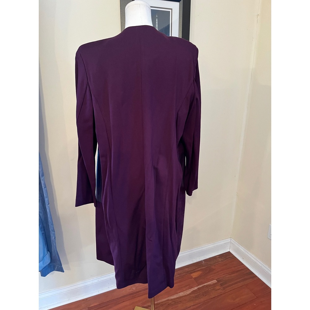 NWT Calvin Klein Mixed Media Plum Faux Suede Leather Velvet Long Jacket Size 16W - Picture 7 of 7